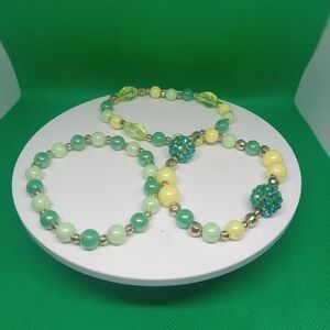 Elegant Green and Yellow Beaded Bracelet Set